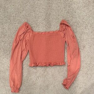 JCPenney Women's Rust Long Sleeve Smocked Top